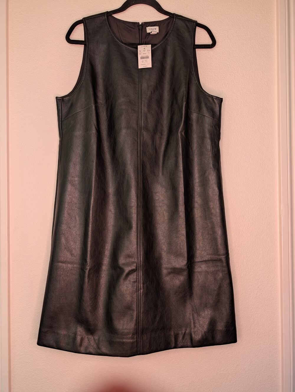 J. Crew NWT Black Faux Leather A-Line Shift Dress 14 Edgy Minimalist Chic
